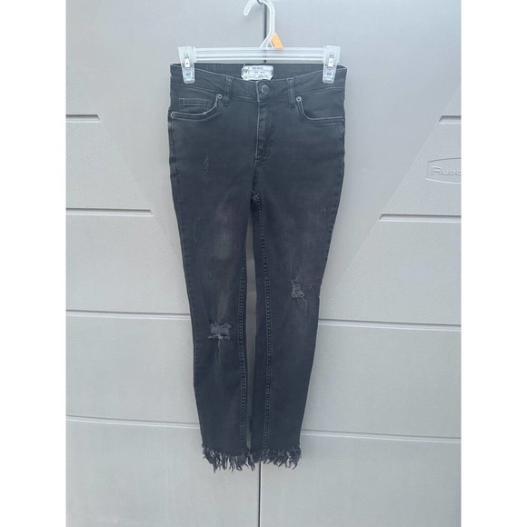 Free People Vintage Black Great Heights Frayed Distressed Skinny Jeans Size 24 - Picture 2 of 16